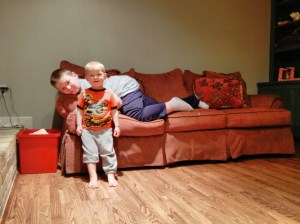 Ian and James like to listen to Bill Harley with their ears as close to the speaker as possible.